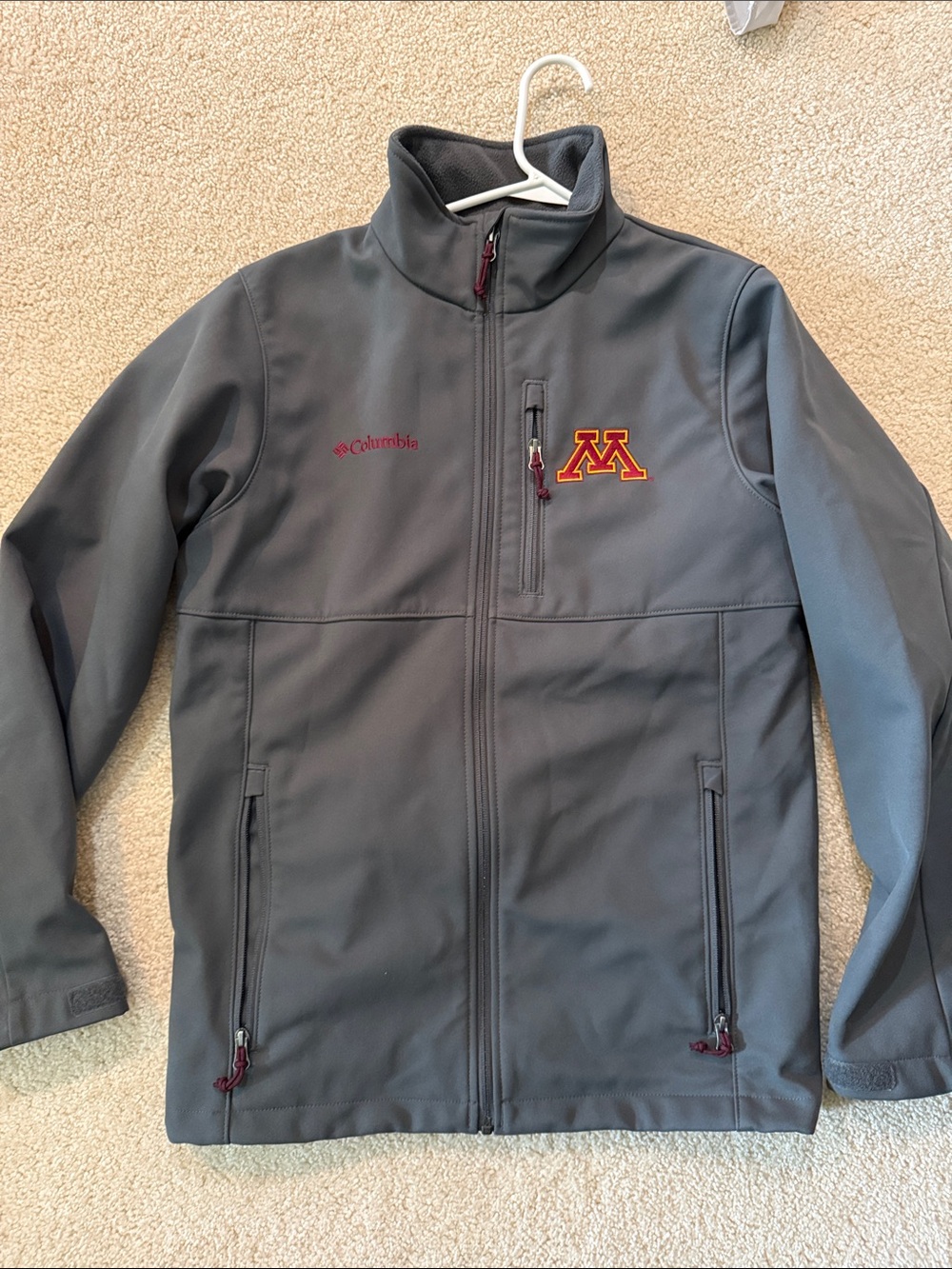 Columbia Gray Softshell Jacket with Maroon Gold Minnesota M Logo